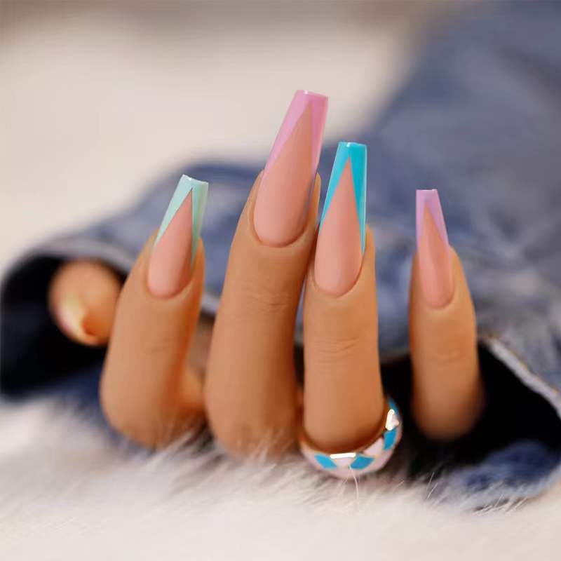 Colorful Long Ballet Detachable Nail Patches with Glue for Wearable Style - color long ballet detachable wearable