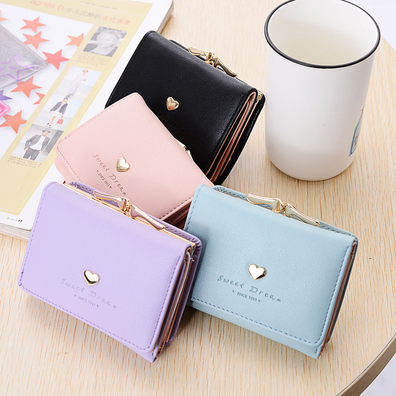 Colorful Love Black Pink Purple Light Blue Change Bit Card Bag for Women - Buckle Internal Structure Fun buckle change