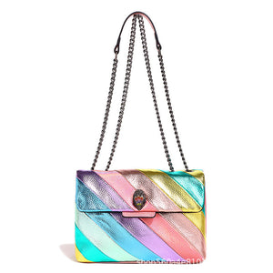 Colorful Pink PU Chain Shoulder Messenger Bag with Zipper Compartments - Teleplus stitching chain shoulder messenger bag