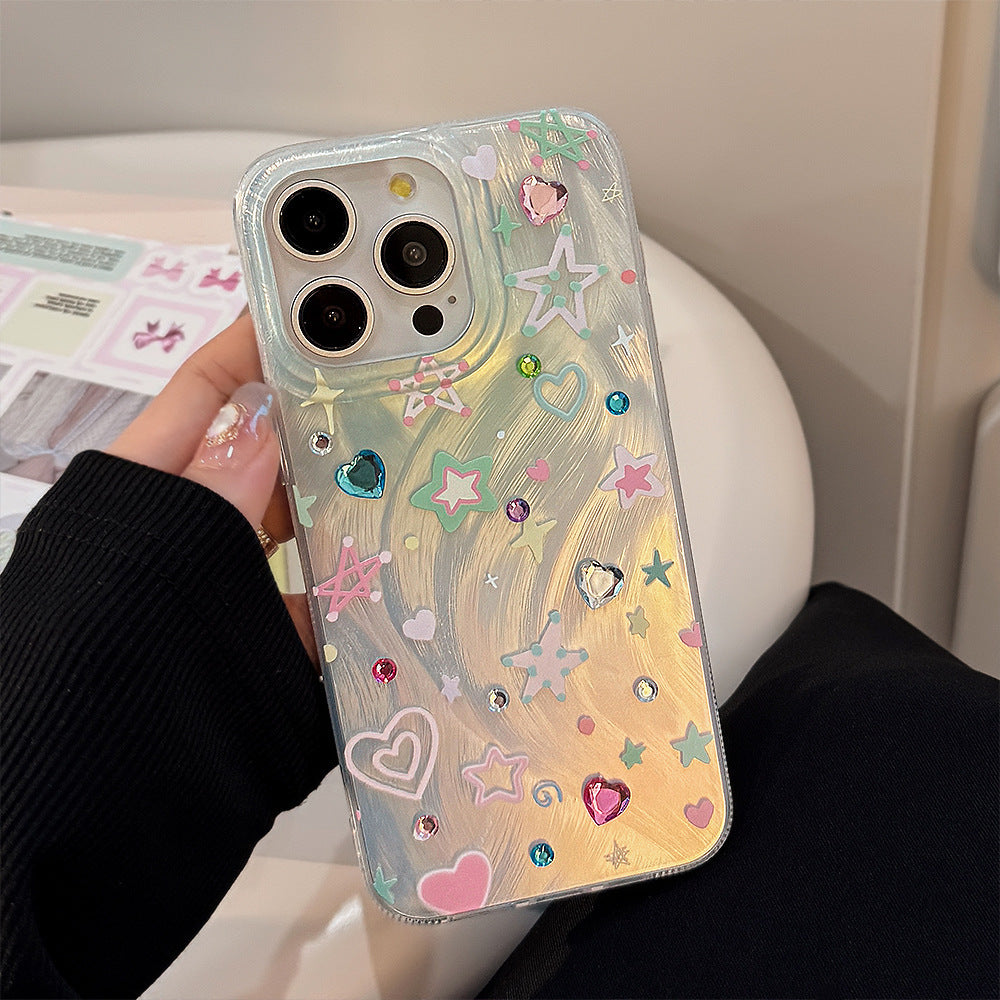 Colorful Star Dopamine Crystal Sticker for Phone and Apple Fall Protection - Teleplus colorful star dopamine chain phone