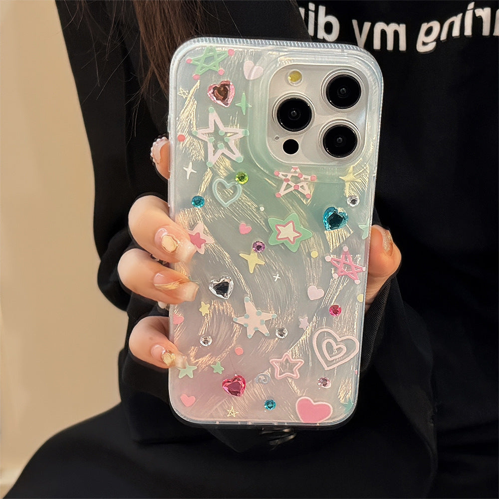 Colorful Star Dopamine Crystal Sticker for Phone and Apple Fall Protection - Teleplus colorful star dopamine chain phone