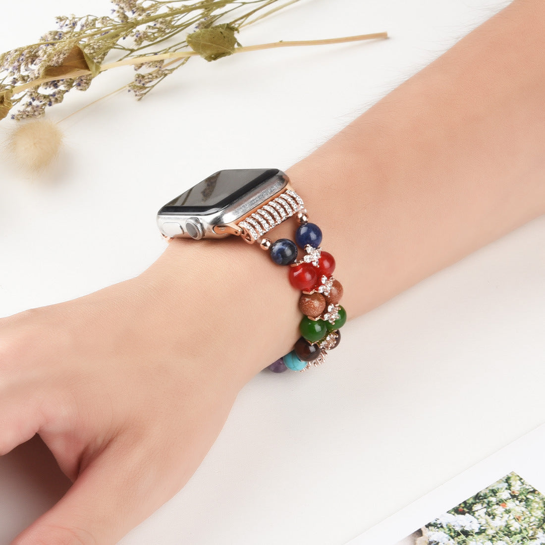 Colorful Stone Smart Strap Jewelry for Stylish Smartwatches - colorful stone smart strap jewelry
