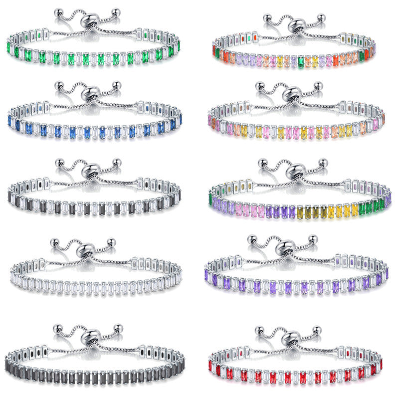 Colorful Zircon Tennis Pull Bracelet Fashion Single Row Diamond Wristband Bracelet - Colorful Zircon Tennis Pull