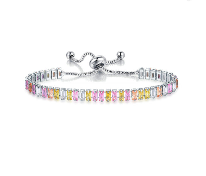 Colorful Zircon Tennis Pull Bracelet Fashion Single Row Diamond Wristband Bracelet - Colorful Zircon Tennis Pull