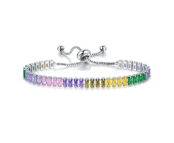 Colorful Zircon Tennis Pull Bracelet Fashion Single Row Diamond Wristband Bracelet - Colorful Zircon Tennis Pull