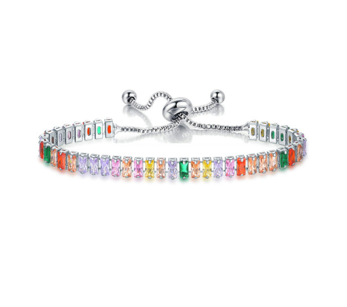 Colorful Zircon Tennis Pull Bracelet Fashion Single Row Diamond Wristband Bracelet - Colorful Zircon Tennis Pull