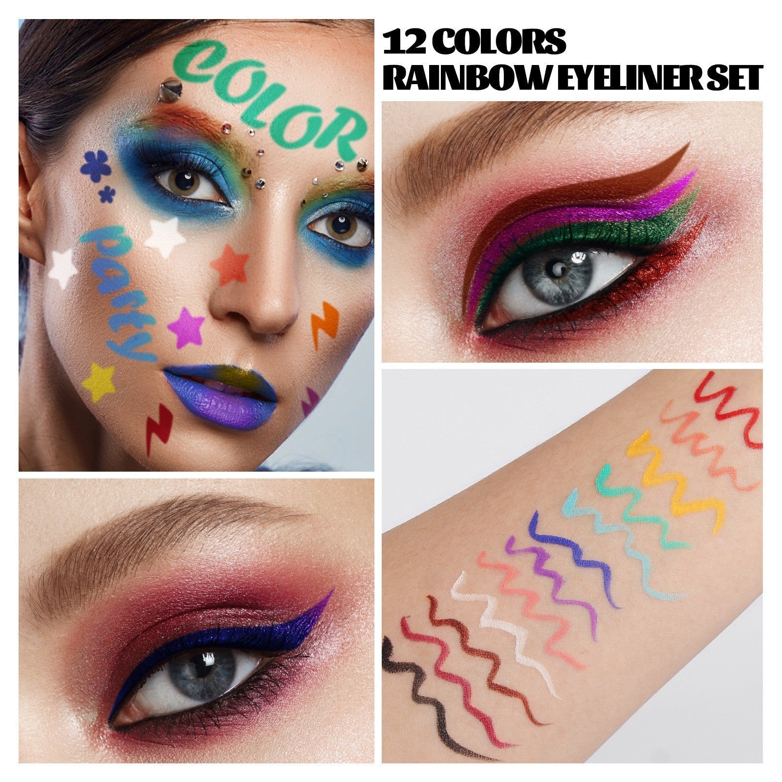 Colors Eyeliner Waterproof Set with 12 Pieces in Multiple Shades - Teleplus for Stunning Looks colors eyeliner