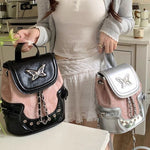 Commuter Chain Backpack Stylish Large Solid Color PU Suitcase Bag - Teleplus commuter chain backpack