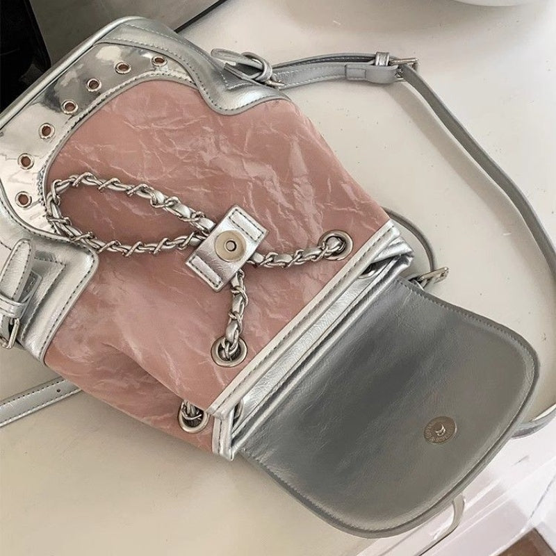 Commuter Chain Backpack Stylish Large Solid Color PU Suitcase Bag - Teleplus commuter chain backpack