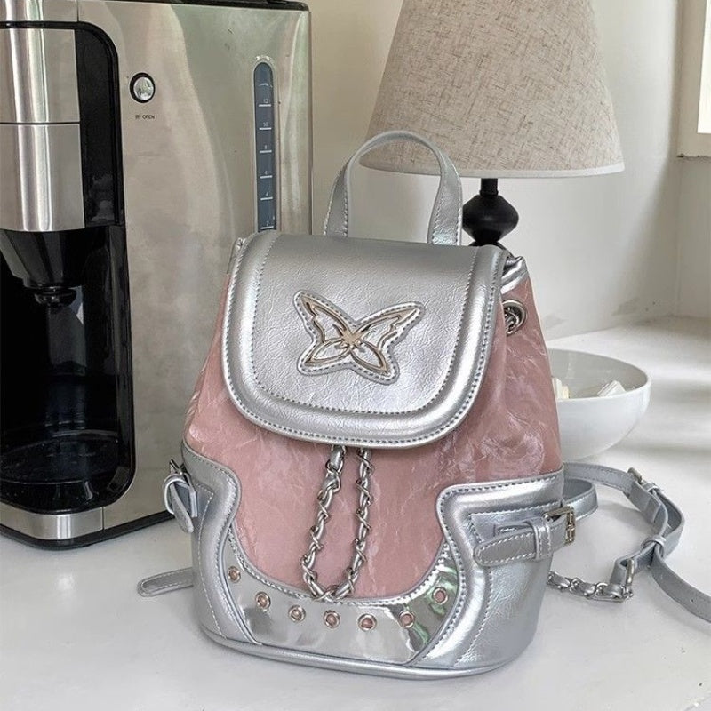 Commuter Chain Backpack Stylish Large Solid Color PU Suitcase Bag - Teleplus commuter chain backpack