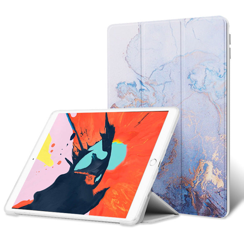 Compatible with Apple Applicable Ipad10.2 Air2 Flat Protective Cover 9.7pro11 10.5 Silicone Tri-fold Mini4 - Marble