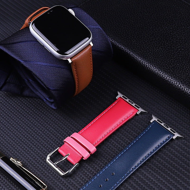 Compatible with Apple First Layer Leather Strap Iwatch Pin Buckle Leather Strap Apple Leather Strap - Compatible