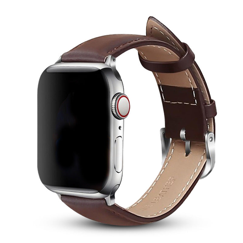 Compatible with Apple First Layer Leather Strap Iwatch Pin Buckle Leather Strap Apple Leather Strap - Compatible