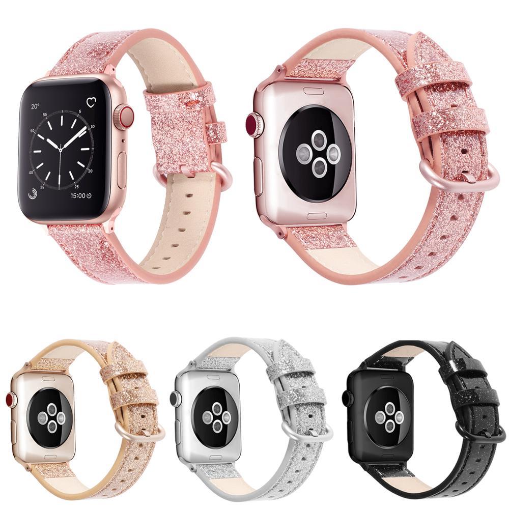 Apple iwatch leather glitter strap compatible with iPhone models - Compatible Iwatch Leather Glitter Strap apple