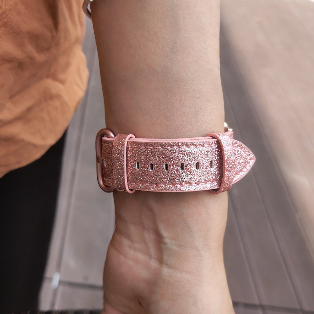 Compatible with Apple Iwatch Leather Glitter Strap - Compatible Apple Iwatch Leather Glitter Strap