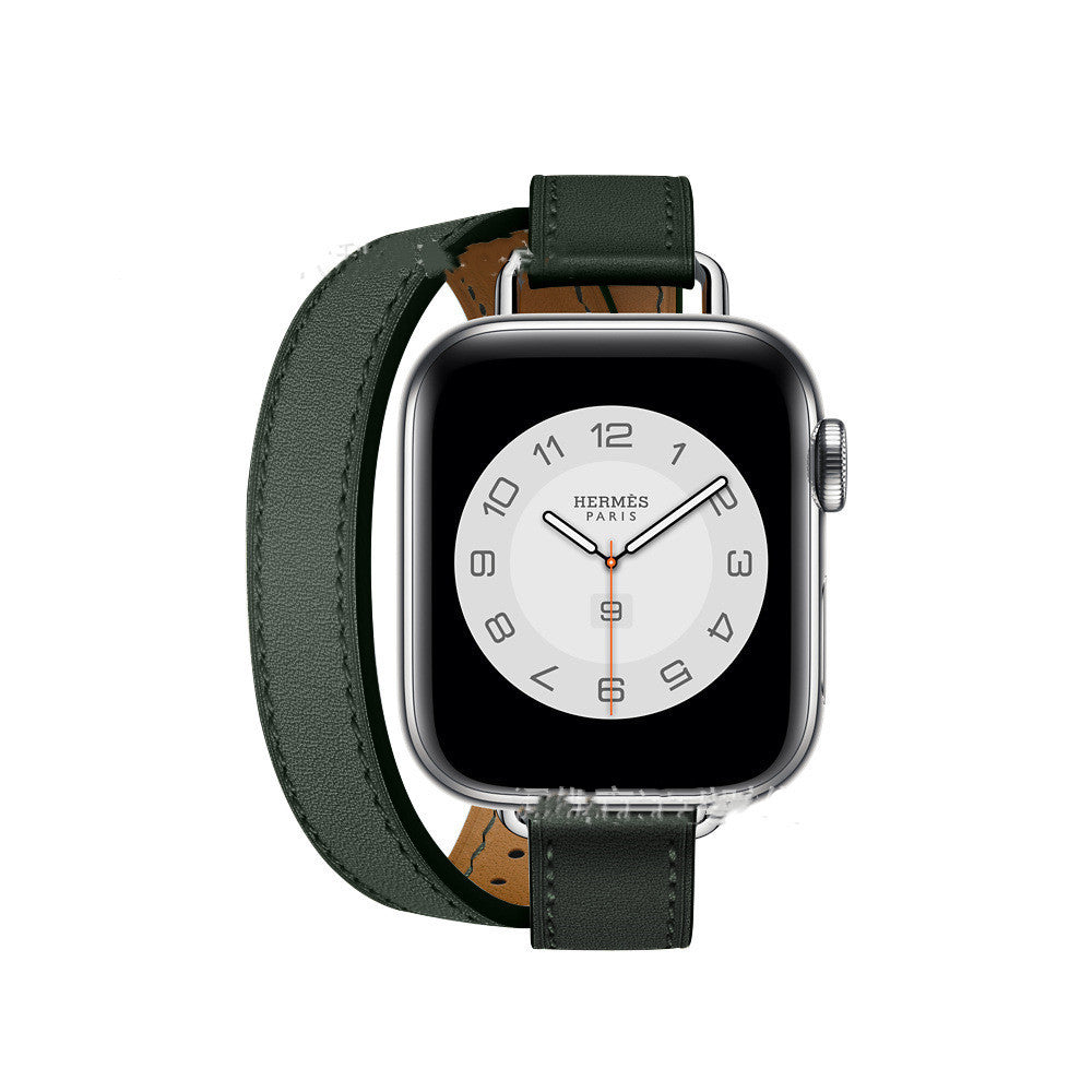 Compatible with Apple Leather Strap Slimming Double Circle Simple Apple Strap - Compatible Leather Strap in Mexican