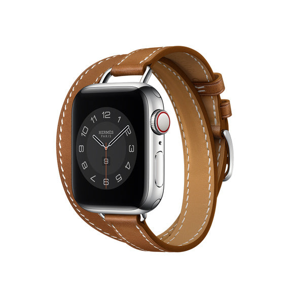 Compatible with Apple Leather Strap Slimming Double Circle Simple Apple Strap - Compatible Leather Strap in Mexican