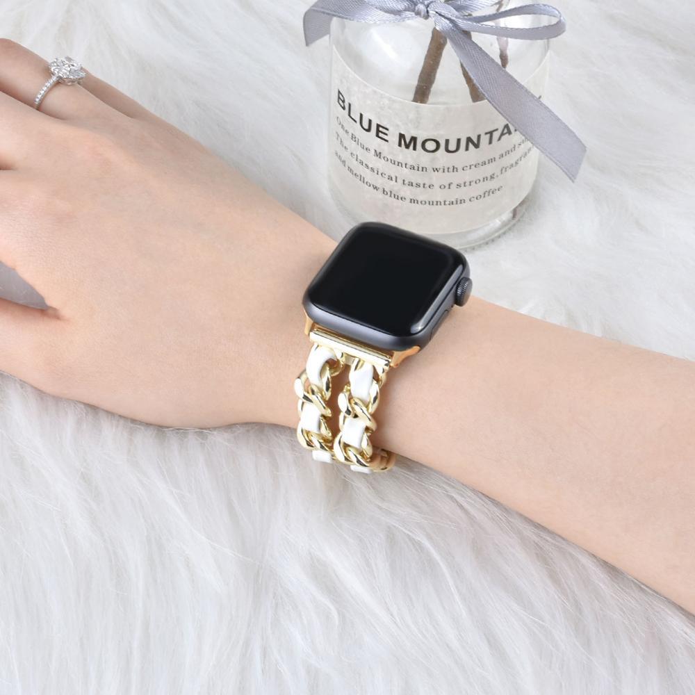 Compatible with Apple Strap Cuban Link Bracelet IWatch Leather Metal Strap - Compatible Apple Strap Cuban Link Bracelet