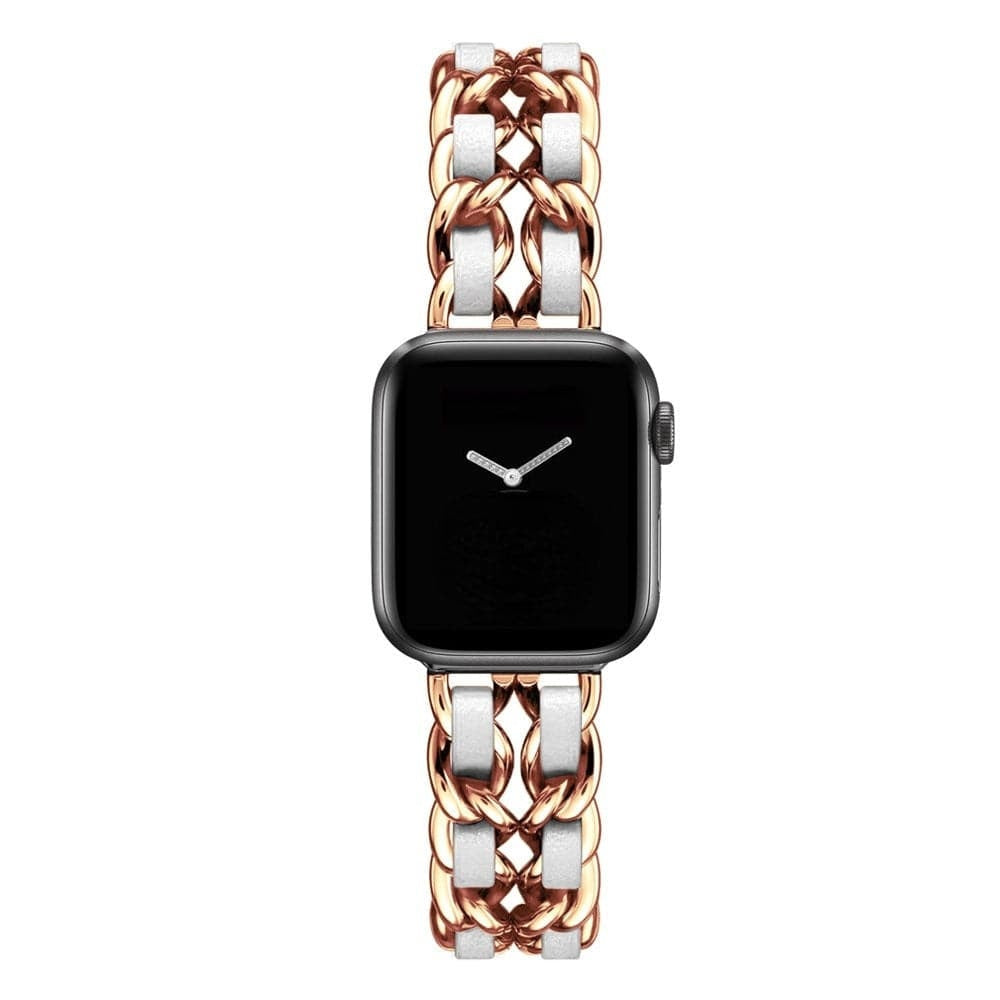 Compatible with Apple Strap Cuban Link Bracelet IWatch Leather Metal Strap - Compatible Apple Strap Cuban Link Bracelet