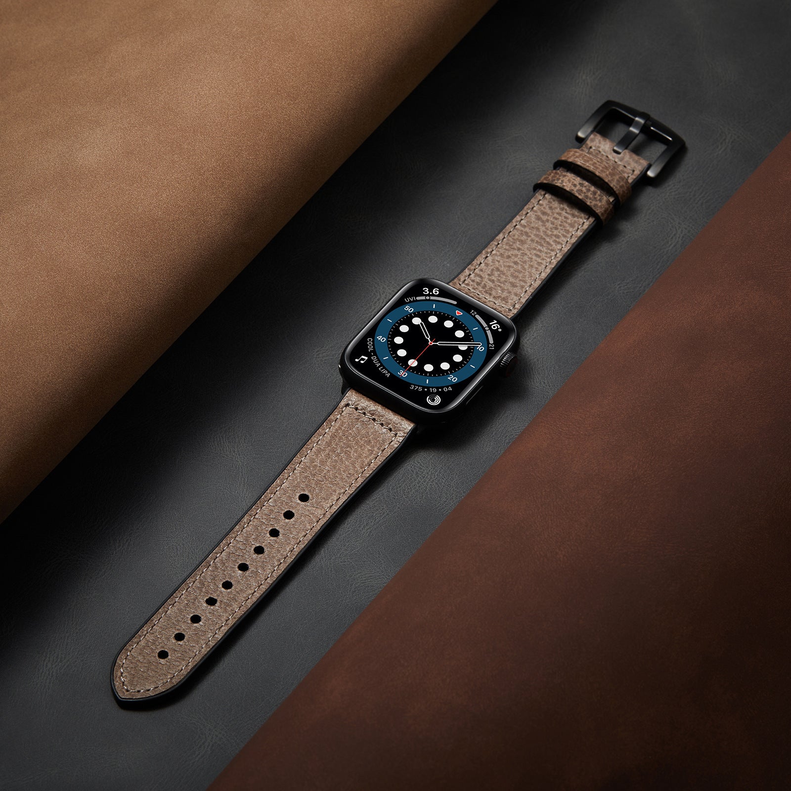 Compatible with Apple Suitable For Apple Iwatch SE Strap Lychee Pattern Oil Wax Leather Strap New Silicone Leather