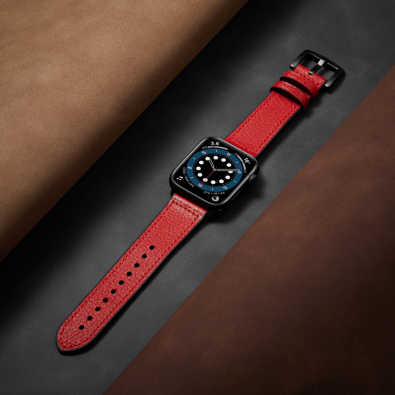 Compatible with Apple Suitable For Apple Iwatch SE Strap Lychee Pattern Oil Wax Leather Strap New Silicone Leather