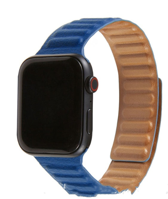 Apple Watch Leather Chain Strap Compatible with iPhone Models - for in Midnight Blue leather chain strap apple watch