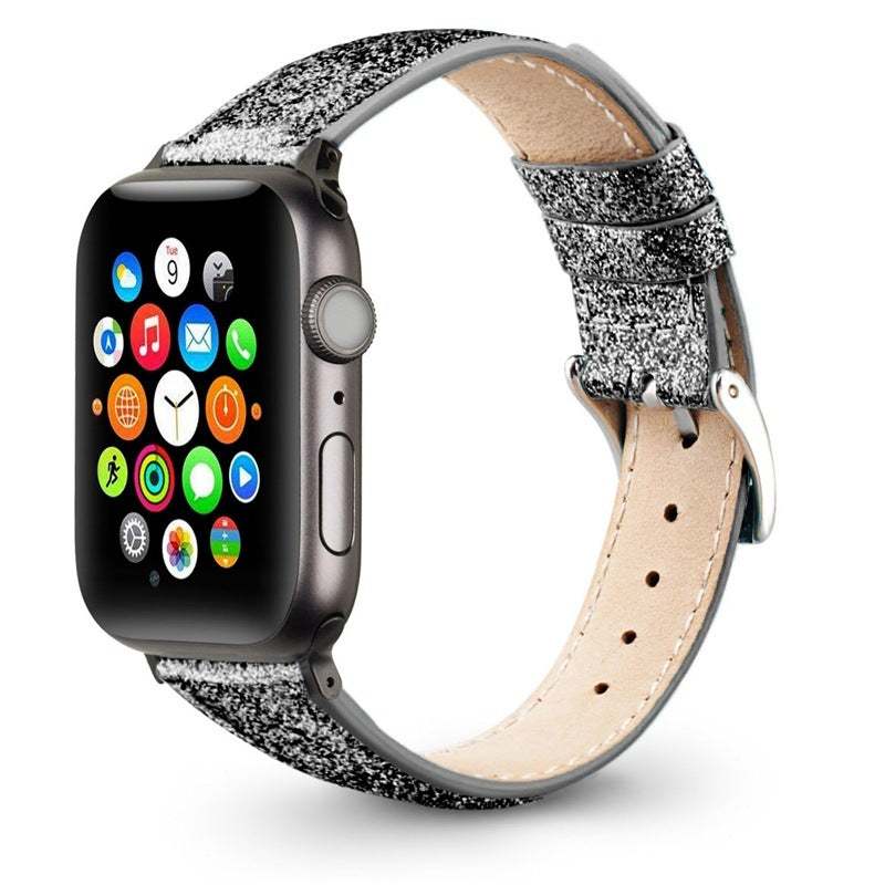 Compatible with Apple Watch Strap Leather Glitter Leather Strap - Leather Glitter Watch Strap Compatible with Apple