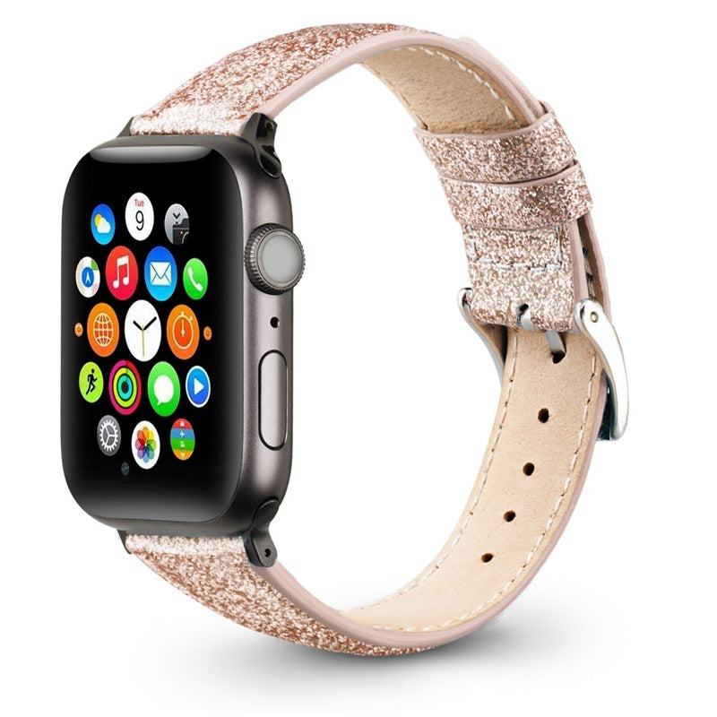 Compatible with Apple Watch Strap Leather Glitter Leather Strap - Leather Glitter Watch Strap Compatible with Apple