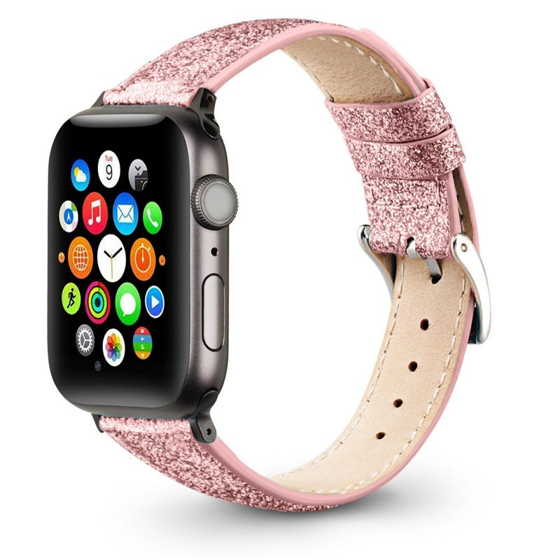 Compatible with Apple Watch Strap Leather Glitter Leather Strap - Leather Glitter Watch Strap Compatible with Apple