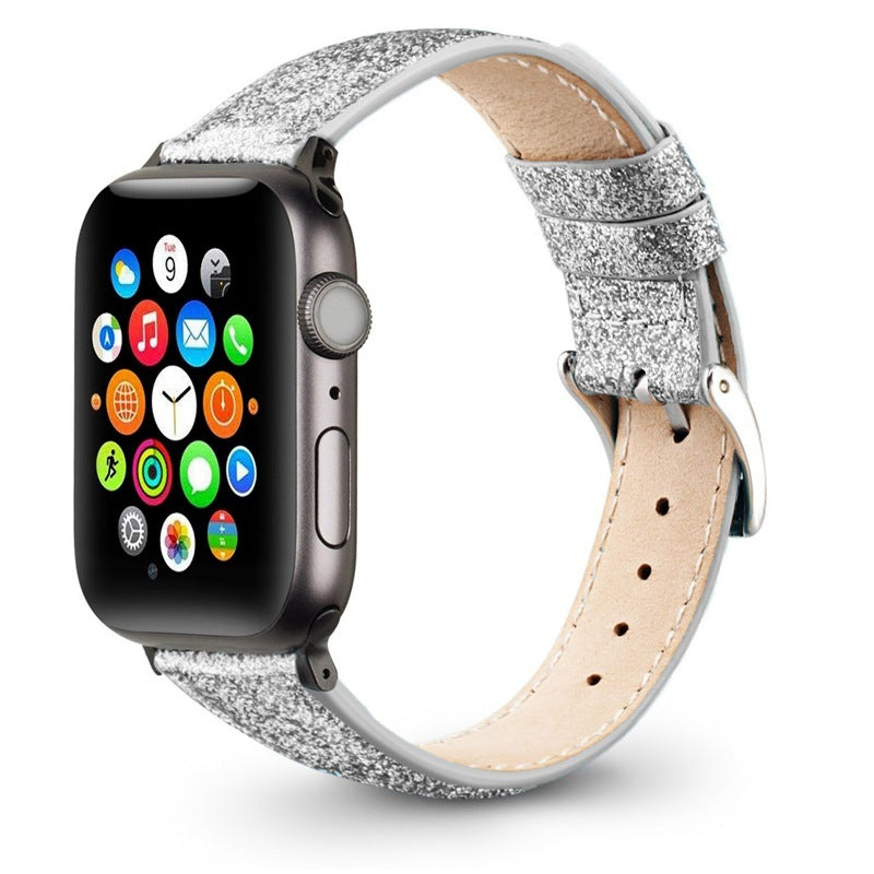 Compatible with Apple Watch Strap Leather Glitter Leather Strap - Leather Glitter Watch Strap Compatible with Apple