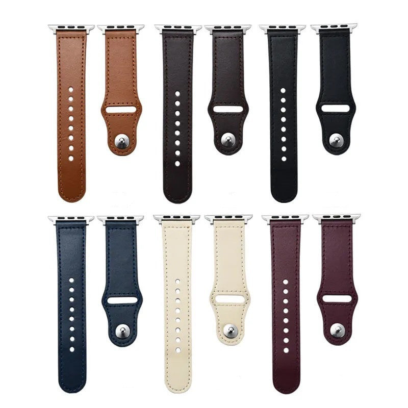 Compatible with Apple Apple Watch123456Se Generation First Layer Leather Iwatch Watch Strap - Stylish Dark Brown Watch