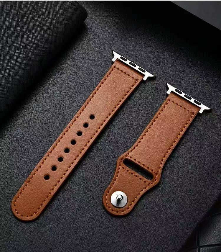 Compatible with Apple Apple Watch123456Se Generation First Layer Leather Iwatch Watch Strap - Stylish Dark Brown Watch