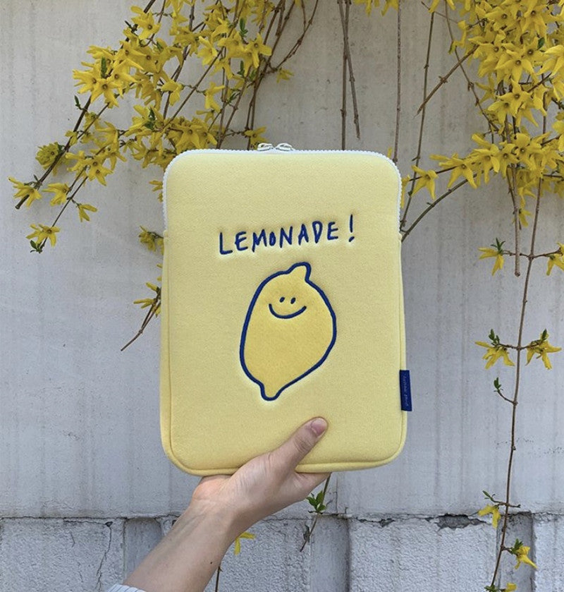 Compatible with Apple Winter Korean Ins Niche Design Lemon Embroidery Letters IPad Tablet Laptop Bag Storage Bag