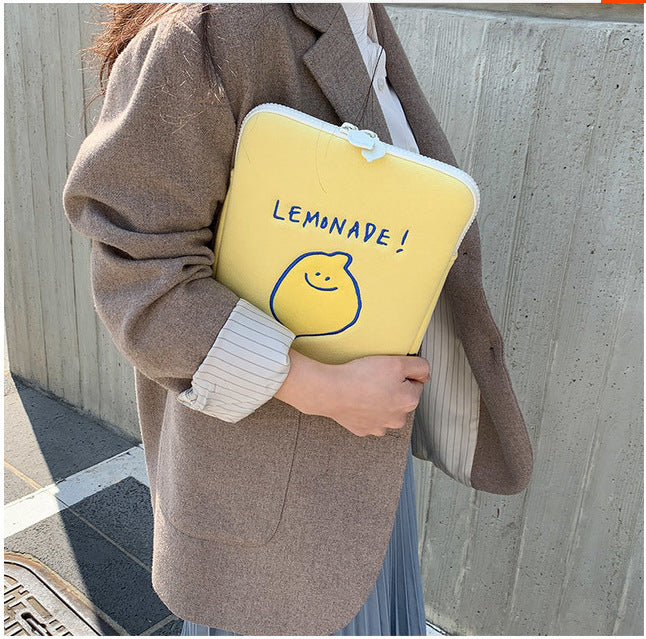 Compatible with Apple Winter Korean Ins Niche Design Lemon Embroidery Letters IPad Tablet Laptop Bag Storage Bag