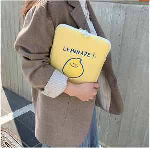 Compatible with Apple Winter Korean Ins Niche Design Lemon Embroidery Letters IPad Tablet Laptop Bag Storage Bag