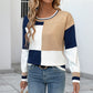 Contrast Color Blue White Pullover Japanese Korean Casual Stitching Sweater - Teleplus contrast color