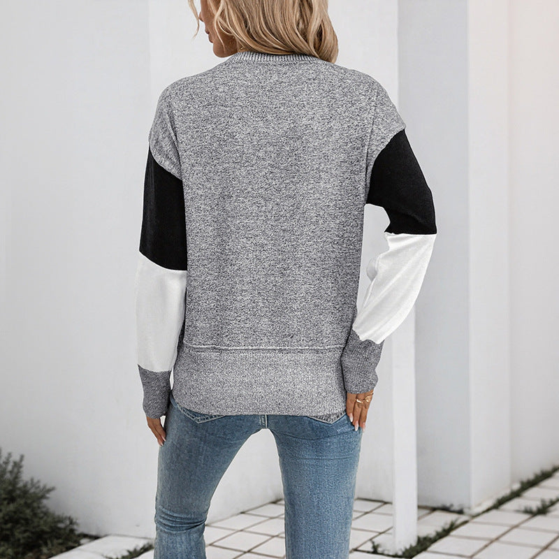 Contrast Color Pullover Persian Stretch Wool Gray Knit Sweater S M L - Teleplus contrast color