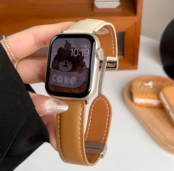 Contrast Leather Magnetic Band for Apple Watch with Buckle Compatibility - Strap Film Delivery contrast leather