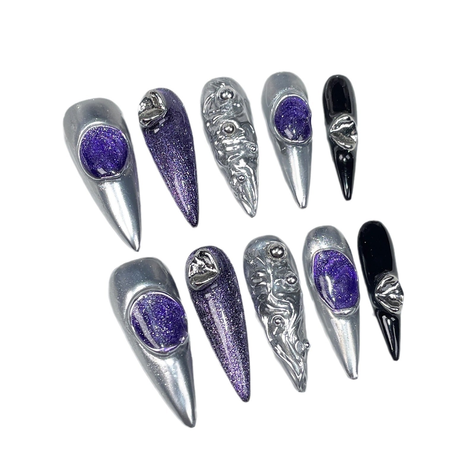 Cool Retro Style Long Pointed Fake Nails for Wearable Nail Looks - cool retro style nail wearable fake nails