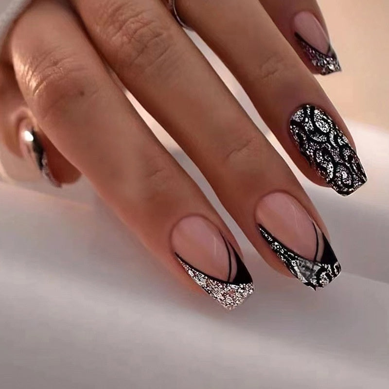 Cool Style Triangle French Nail Stickers with Glitter Leopard Print - Teleplus cool style triangle french glitter