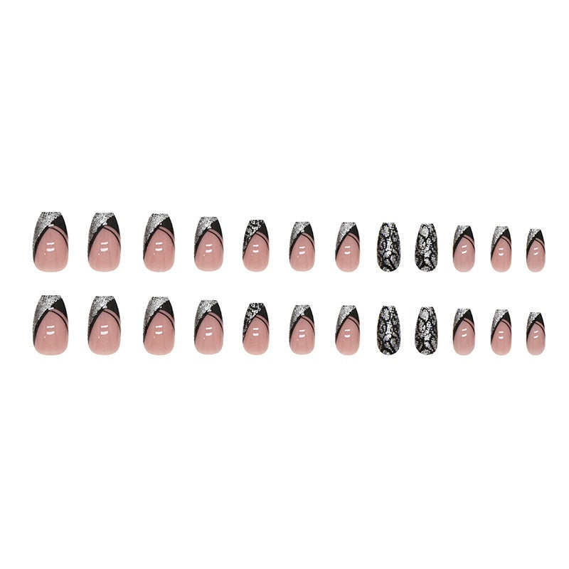 Cool Style Triangle French Nail Stickers with Glitter Leopard Print - Teleplus cool style triangle french glitter