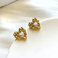 Copper-plated Gold Retro French Pearl Heart-shaped Ear Studs - Copper Plated 18K Real Gold Heart-shaped Ear Studs