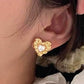 Copper-plated Gold Retro French Pearl Heart-shaped Ear Studs - Copper Plated 18K Real Gold Heart-shaped Ear Studs