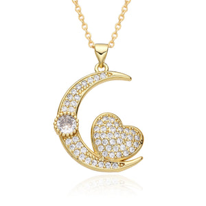 Copper Plated Zircon Pendant Necklace with Micro Inlay and Moon Packing - Plating for Women zircon pendant necklace
