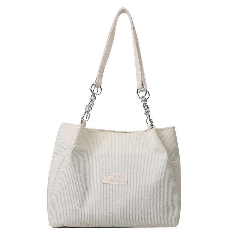Corduroy Shoulder Bag Medium Tote with Pockets Daily Travel Handbag Purse - Teleplus