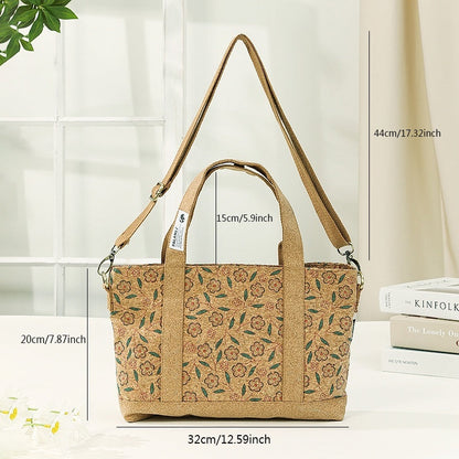 Cork Crossbody Bag with Floral Canvas Design and Ethnic Blue Plaid Pattern - cork crossbody bag portable