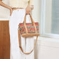 Cork Crossbody Bag with Floral Canvas Design and Ethnic Blue Plaid Pattern - cork crossbody bag portable