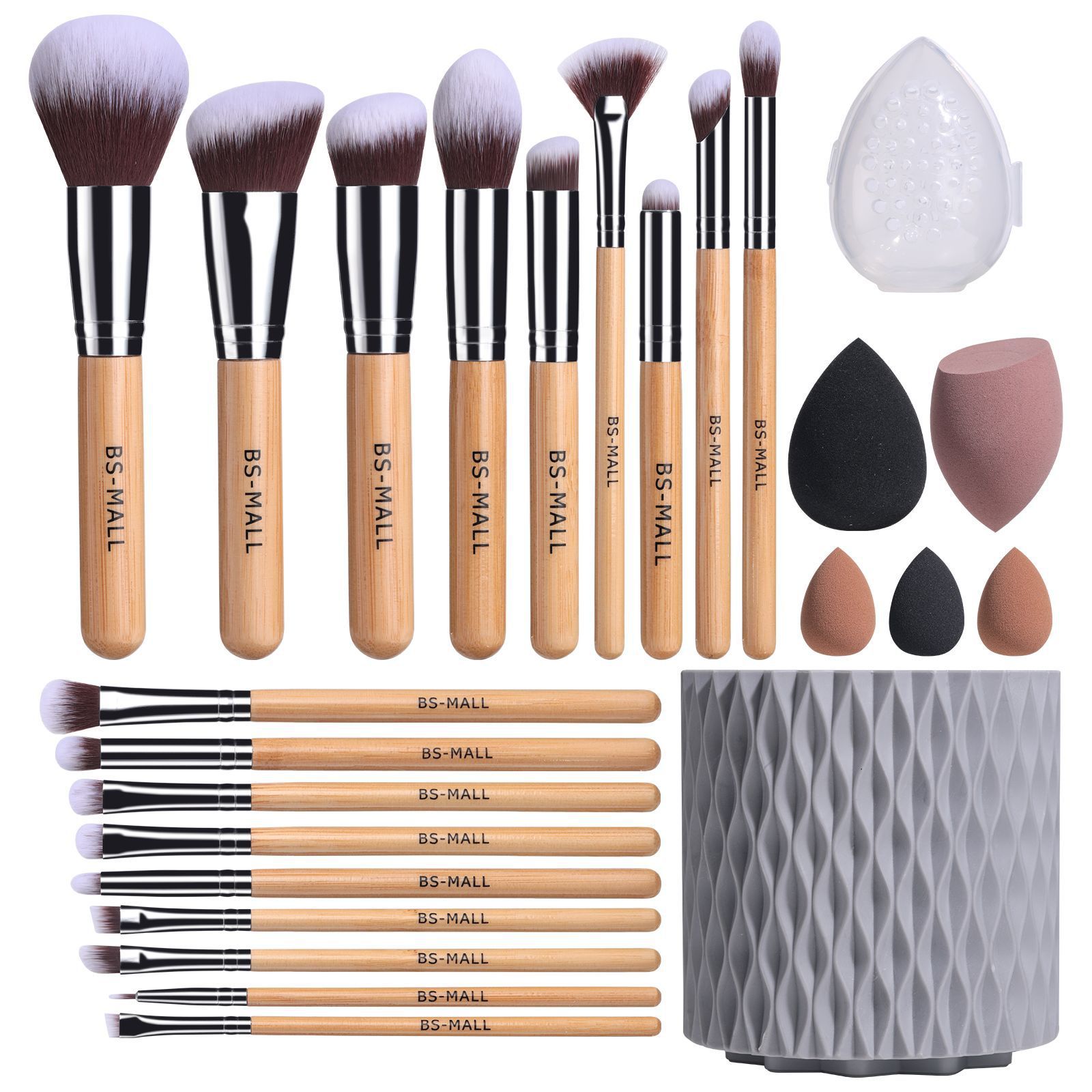 Corrugated Nylon Wool Makeup Brushes Suit with Rotating Barrel 18 Pack - Teleplus makeup brushes suit rotating barrel