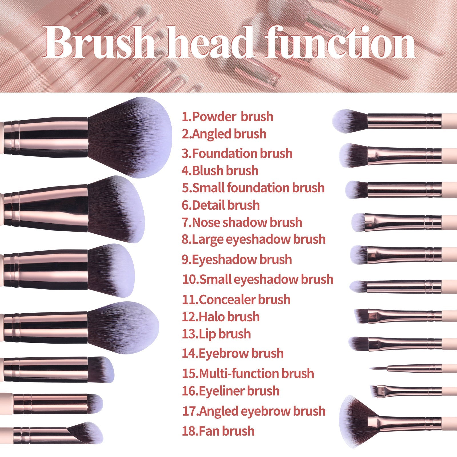 Corrugated Nylon Wool Makeup Brushes Suit with Rotating Barrel 18 Pack - Teleplus makeup brushes suit rotating barrel