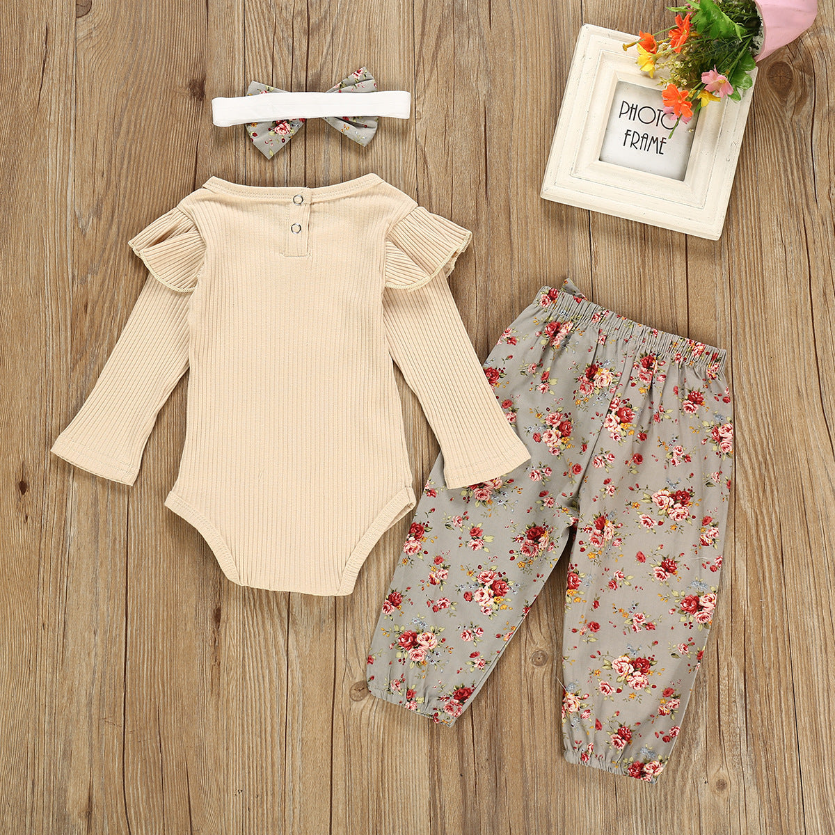 Solid Color Flowers Khaki Gray Cotton Pants for Women in the United States - Baby Jumpsuit Perfect Tiny Trendsetters
